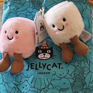 Jellycat Pink and White Smiley Plush Marshmellow Keychain. Includes Dust Bag.